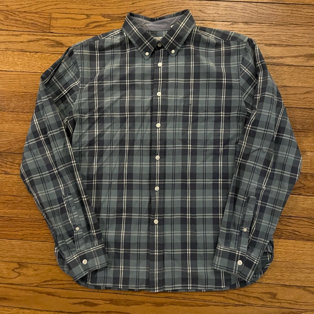 Docker's Men's Size L Green Plaid Long Sleeve Button Up Shirt Pocket